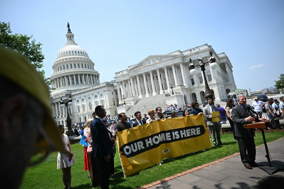 Senator Dick Durbin speaks during a news conference with immigration experts, DACA recipients, and Dreamers to mark the 13th anniversary of the Deferred Action for Childhood Arrivals program in Washington DC on June 11, 2025.
