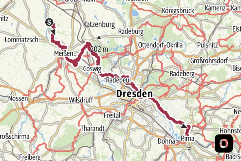 So sieht der Verlauf des Sächsischen Weinwanderwegs aus.