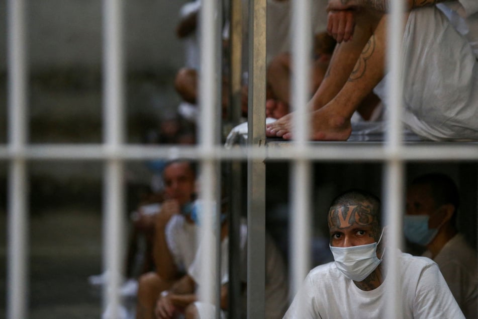 Incarcerated people are pictured inside the notorious Terrorism Confinement Center (CECOT) prison in Tecoluca, El Salvador.