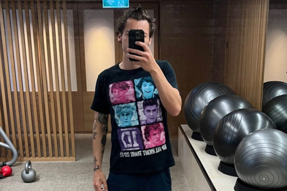 Harry Styles posted, then promptly deleted, a selfie of himself wearing a One Direction tour t-shirt in March.