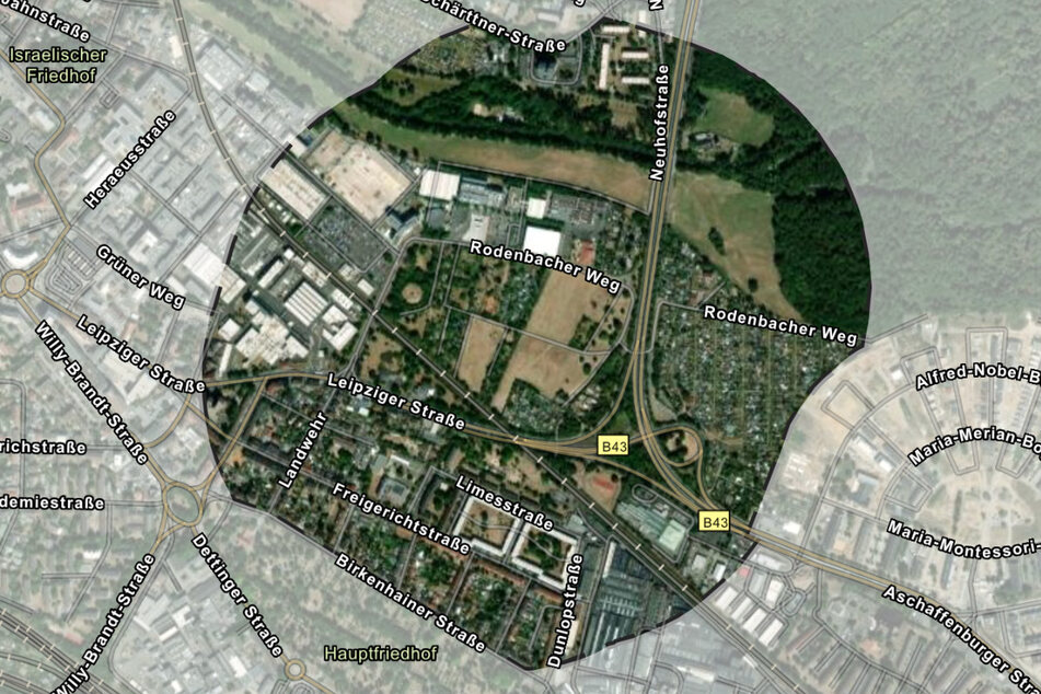 Bomben-Entschärfung in Hanau: Die Grafik zeigt den von der Evakuierung betroffenen Bereich.
