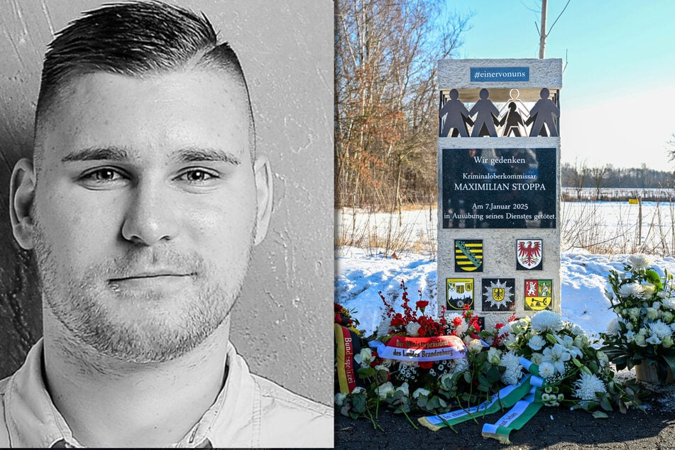 Polizist Maximilian Stoppa (†32) wurde im Januar 2025 in Lauchhammer totgerast. Ein Gedenkstein am Unglücksort soll an den Verstorbenen erinnern.
