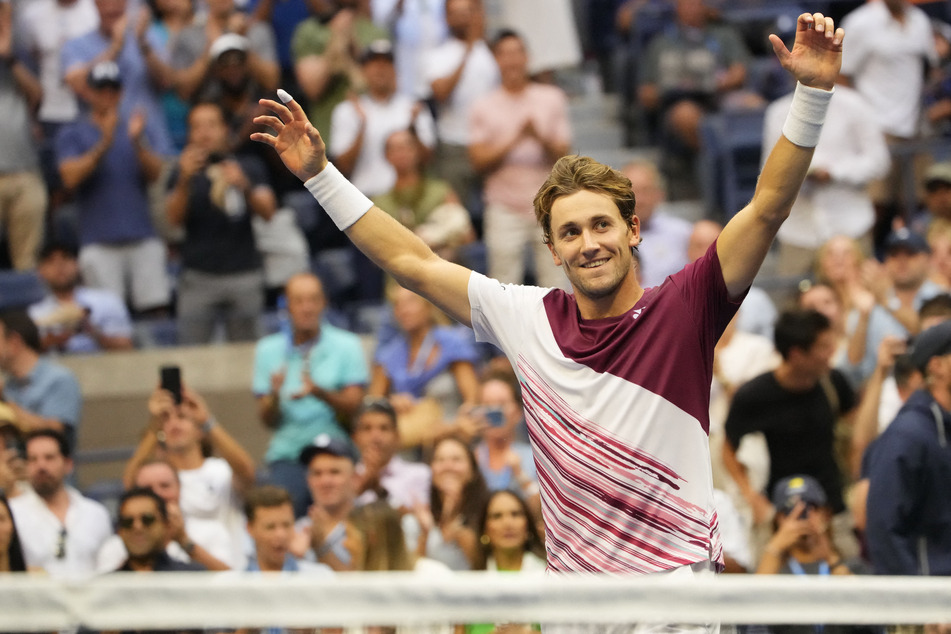 Casper Ruud of Norway celebrates after his match against Karen Khachanov of Russia in the men's singles semi-final on day twelve of the 2022 US Open.