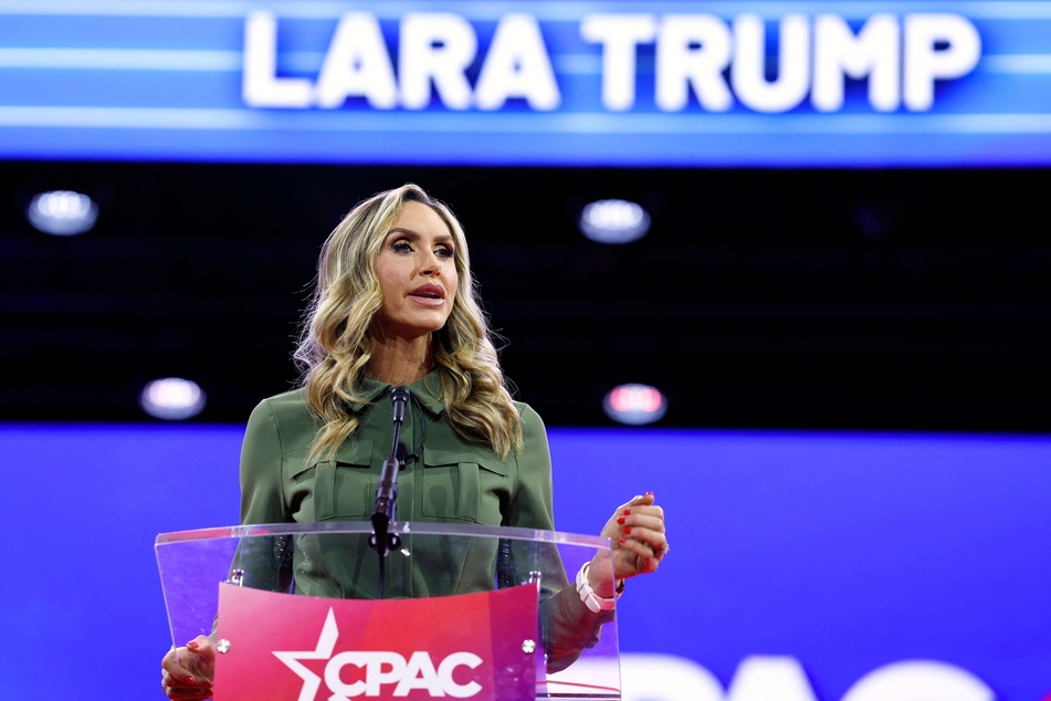 Lara Trump speaking during the Conservative Political Action Conference (CPAC) at Gaylord National Resort Hotel And Convention Center on February 22, 2024.