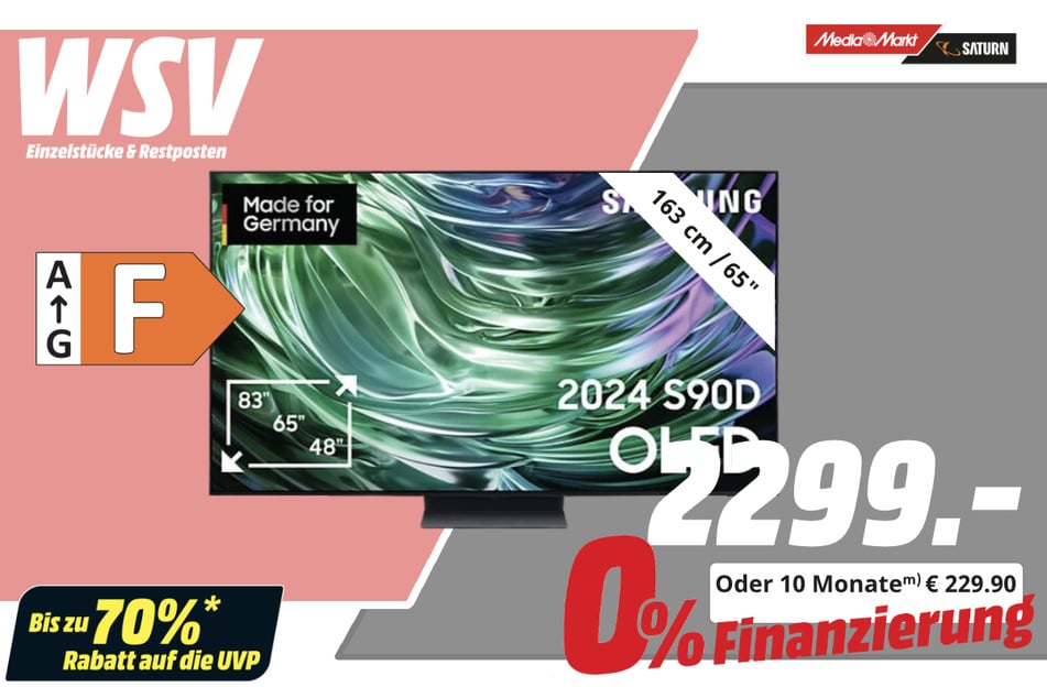 65-Zoll Samsung-Fernseher für 2.299 statt 2.599 Euro.