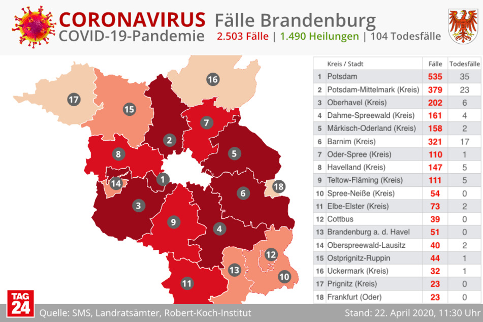 In Brandenburg sind es 2503 registrierte Fälle.