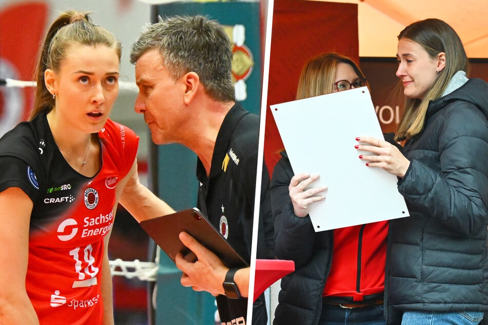 Sarah Straube (23, l.) und Alexander Waibl (58, r.) könnten bald wieder ein Team bilden. Beim Abschied der Zuspielerin vor einem Jahr (r.) flossen viele Tränen.