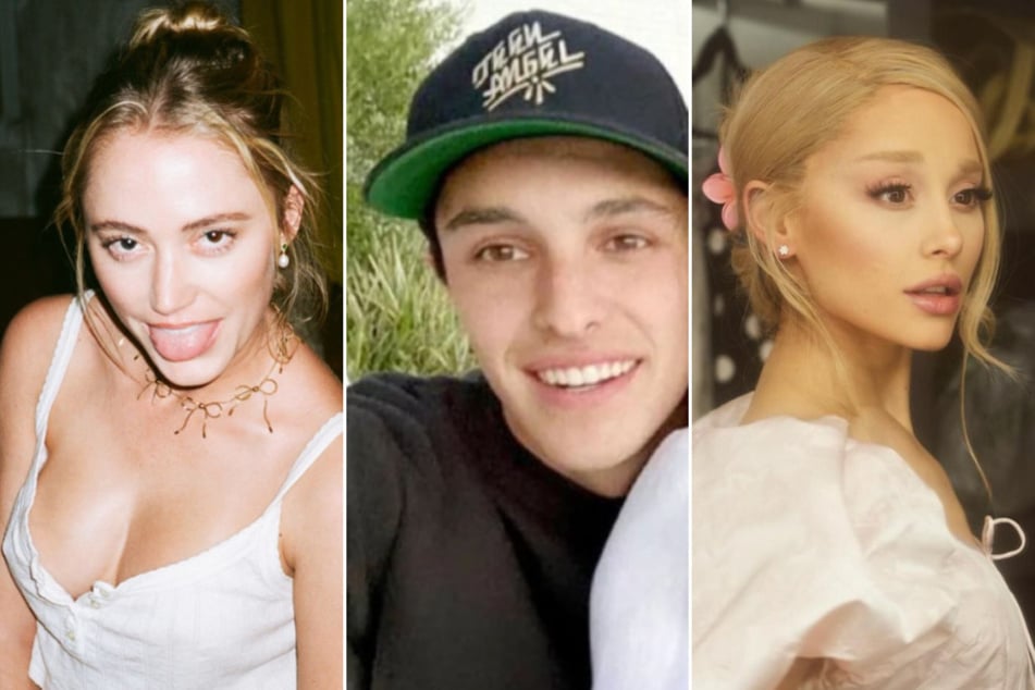 Ariana Grande's (r.) ex-husband Dalton Gomez's rumored relationship with actor Maika Monroe (l.) is seemingly going strong.