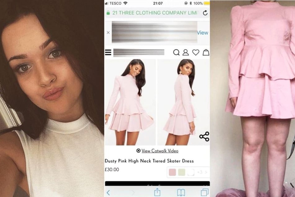 Die 19-Jährige fühlte sich in dem Kleid (rechts) grausam.