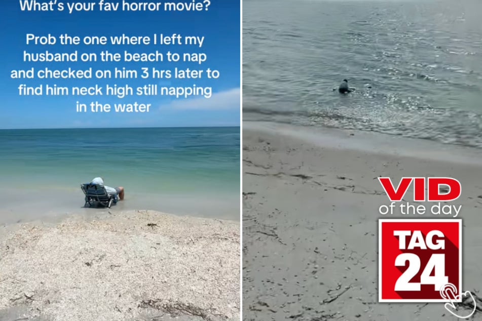 This woman left her husband napping on the beach and came back three hours later to find him fully submerged in the ocean and still snoozing!