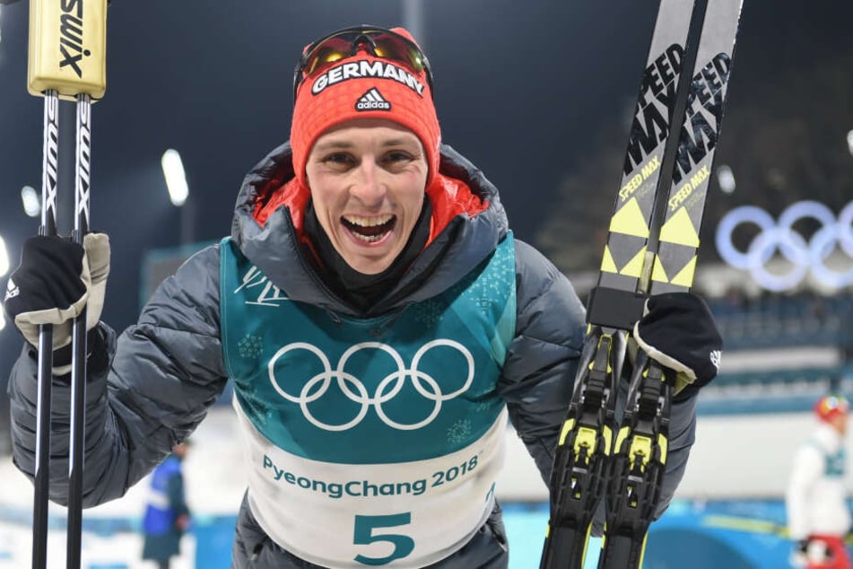 Eric Frenzel jubelnd bei den Olympischen Spielen 2018.