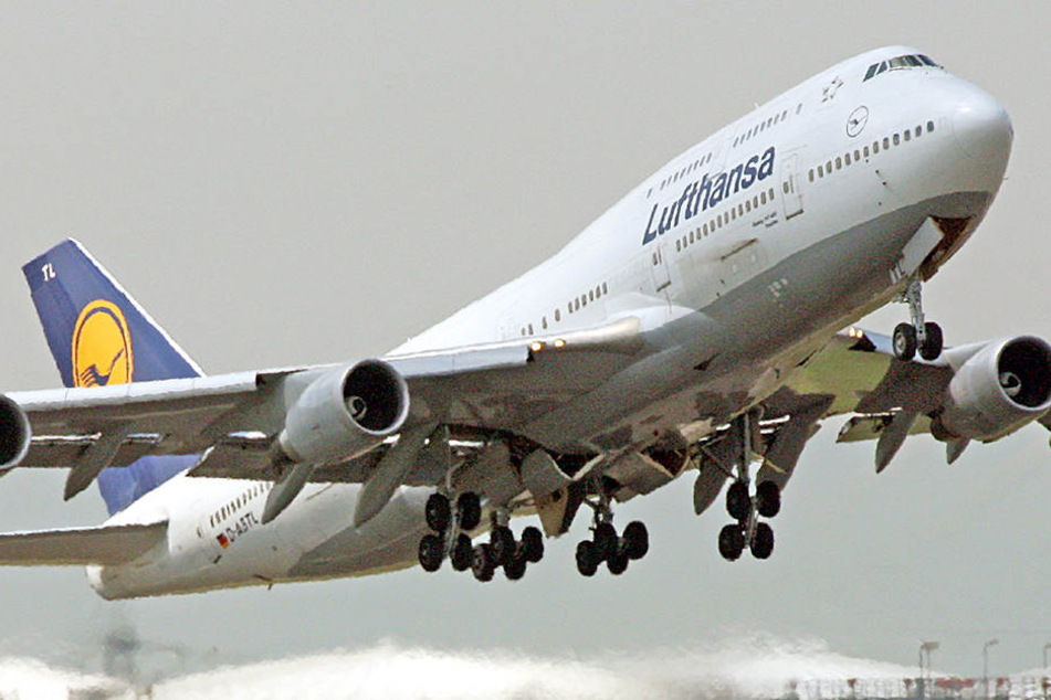 Die Boing 747 der Lufthansa fliegt zwischen Berlin und Frankfurt.