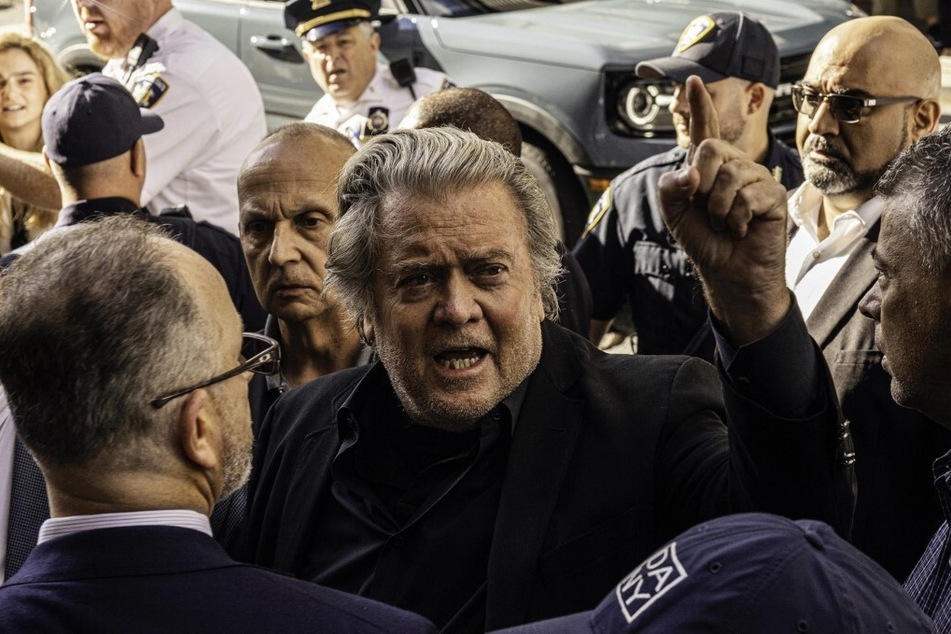 Steve Bannon arrives for court in New York in September 2022 to be charged with fraud in a case of alleged misappropriation of funds for the construction of a wall between the US and Mexico.