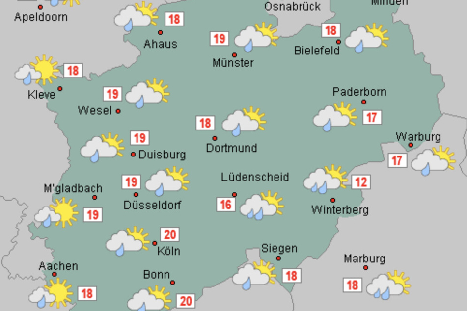 Am heutigen Montag kommt es in Nordrhein-Westfalen maximal zu 20 Grad.