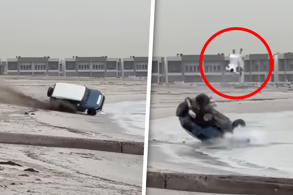 Strand nass, Fuß vom Gas! Toyota-Fahrer wird aus Autofenster geschleudert