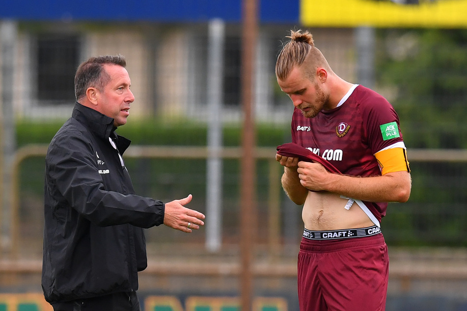 Dynamo-Trainer Markus Kauczinski (50) und SGD-Kapitän Sebastian Mai (26) können sich demnächst auch wieder über Fans im Stadion freuen.
