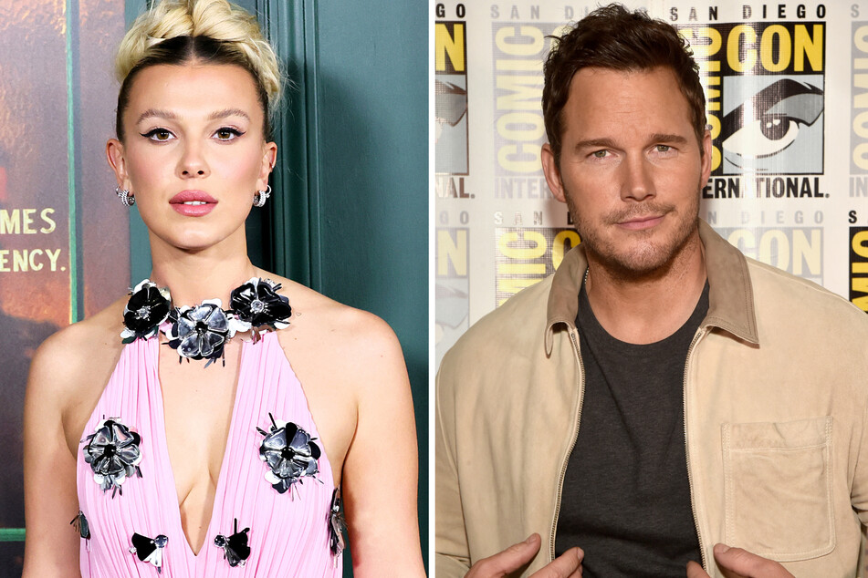 Millie Bobby Brown (l) and Chris Pratt lead the star-studded cast of the 2024 film The Electric State.