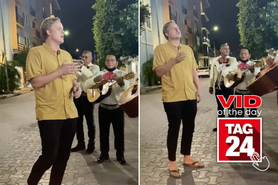 viral videos: Viral Video of the Day for April 8, 2024: Random bystander goes viral for joining in on mariachi band!