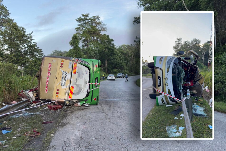 In einer Kurve verlor der Fahrer die Kontrolle über den Bus.