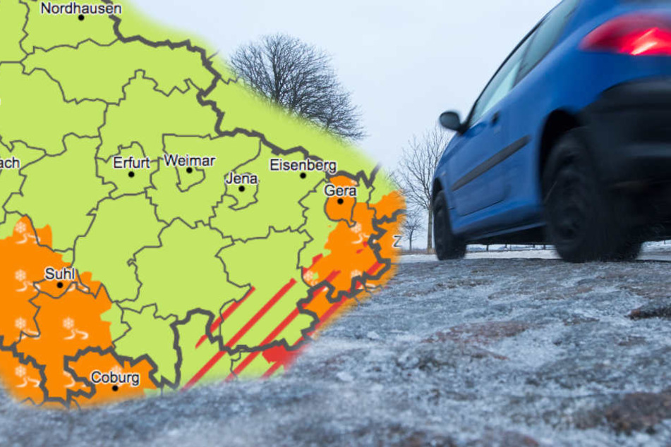 Besonders im Altenburger Land soll es zu glatten Straßen kommen. (Fotomontage)