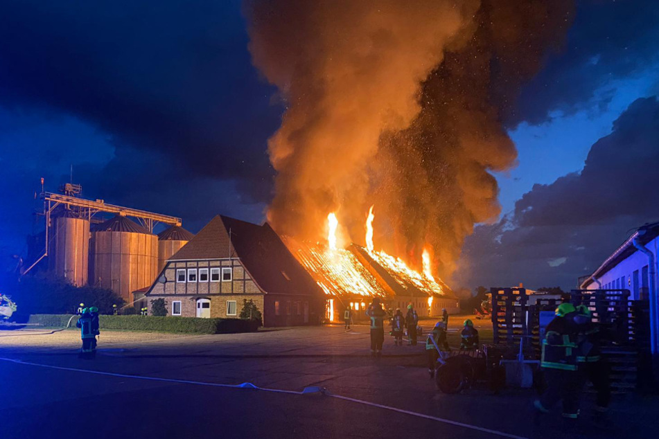 Seit dem frühen Montagmorgen brennt es auf einem Agrarhof in Lalendorf. Die Feuerwehr ist im Großeinsatz.