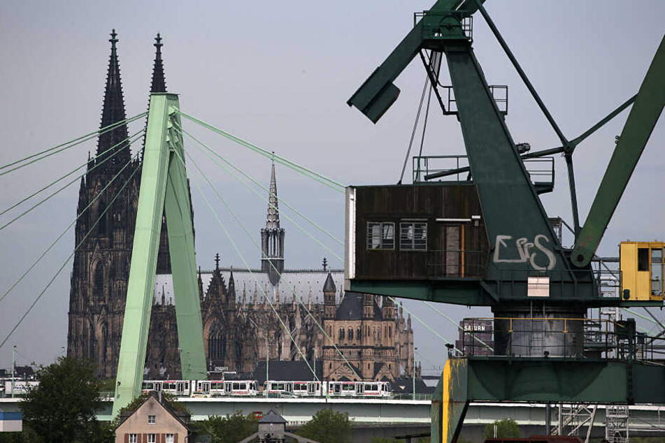 Blick vom Deutzer Hafen auf den Kölner Dom.