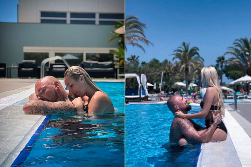 Das frisch verliebte Pärchen lässt es sich am Pool gut gehen.