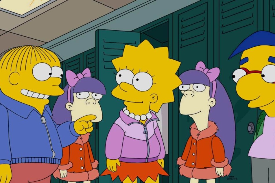 Sherri und Terri im Gespräch mit Ralph, Lisa und Milhouse.