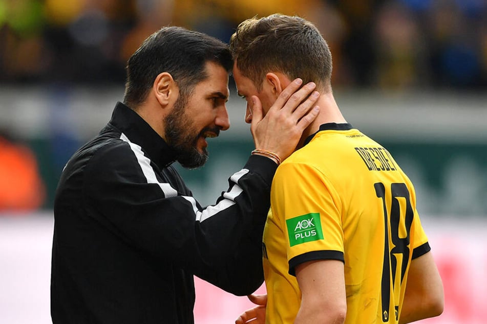 Dynamo-Trainer Cristian Fiel (l.) wird auch in der kommenden Saison auf Jannik Müller setzen.