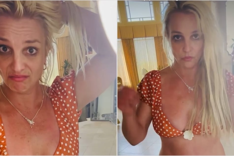 Britney Spears filmed herself singing Rihanna's song, Umbrella, but fans were distracted by her messy living room.