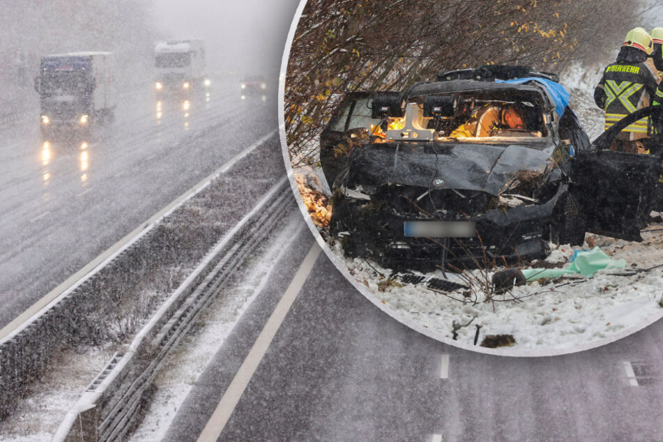 Wintereinbruch in Sachsen: BMW überschlägt sich auf A4, zwei Verletzte
