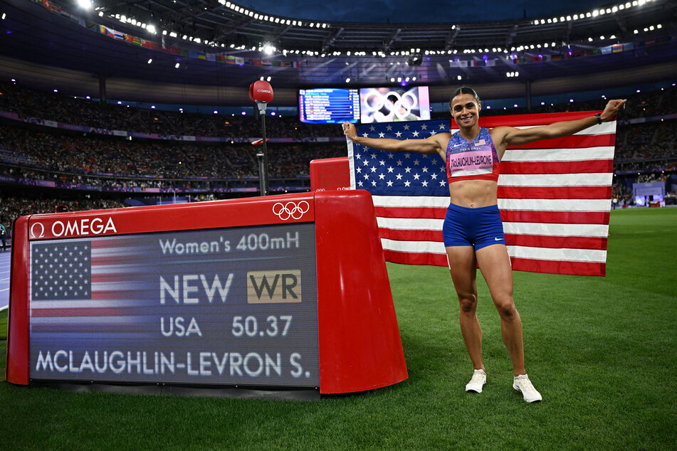 Team USA's Sydney McLaughlin-Levrone set a new world record of 50.37s to win gold in the women's 400m hurdles final at the Paris Olympics.