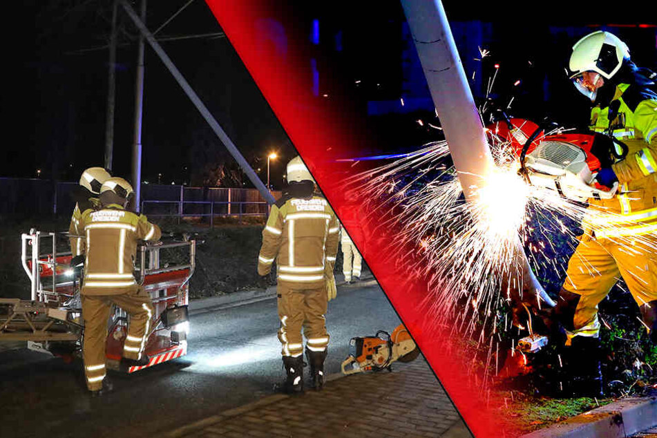 Weggeflext! Auto kommt von Fahrbahn ab und kracht gegen Lichtmast