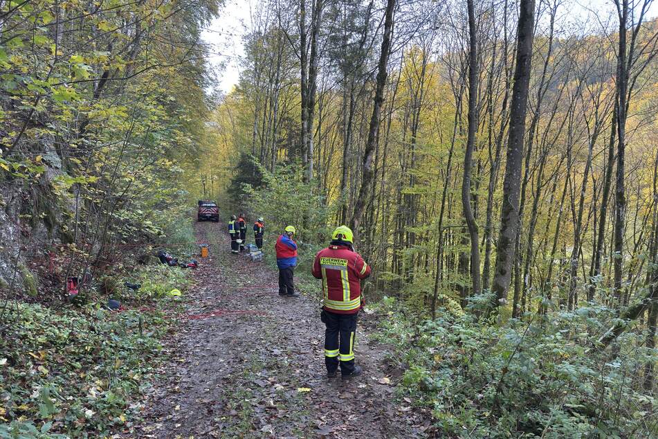 Auf diesem Waldweg kam der Lastwagen von der Fahrbahn ab und stürzte hinunter.
