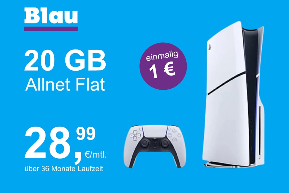 Die PS5 Digital Slim Edition im Blau Allnet M inkl. 15 GB für einmalig nur 1 Euro.