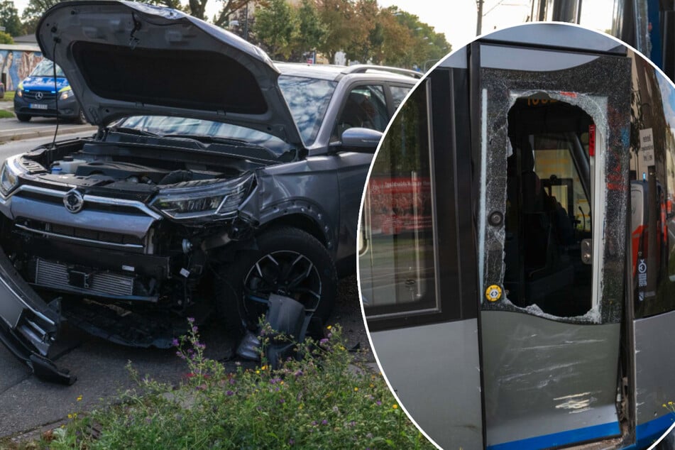 Unfall in Taucha: Auto rammt Straßenbahn - LVB-Fahrer in Kabine gefangen