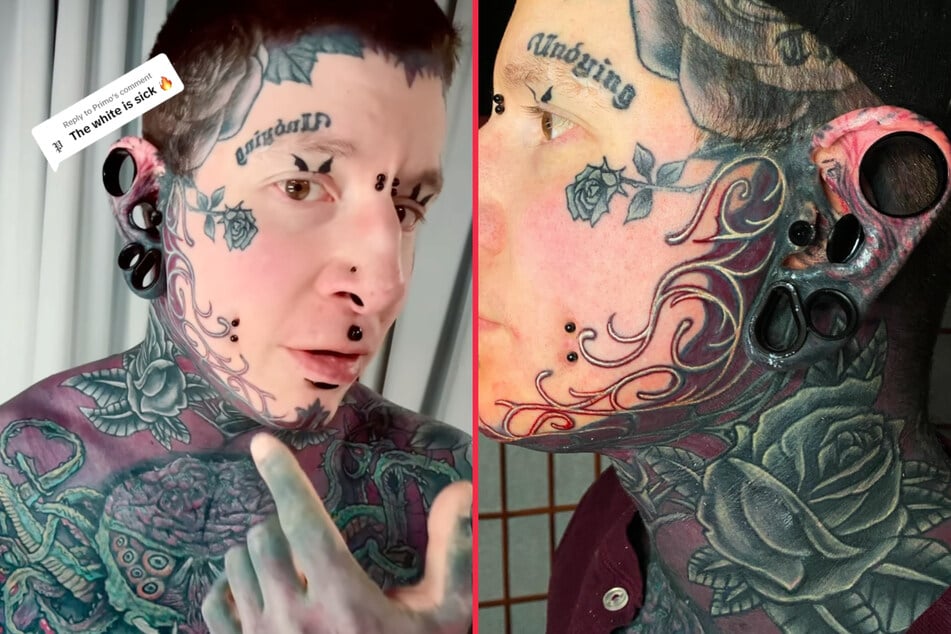 Tattoo addict Remy reveals crazy white face tattoos