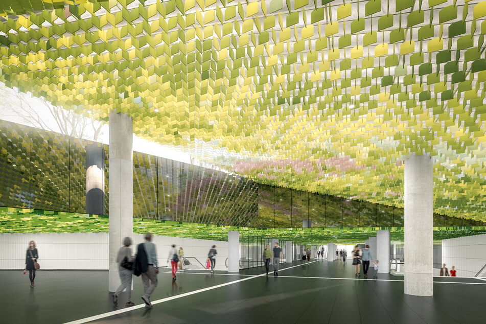 Der Ausgang der Haltestelle: Am Stephansplatz liegt direkt am Park Planten un Blomen, an den das Design angelehnt ist.
