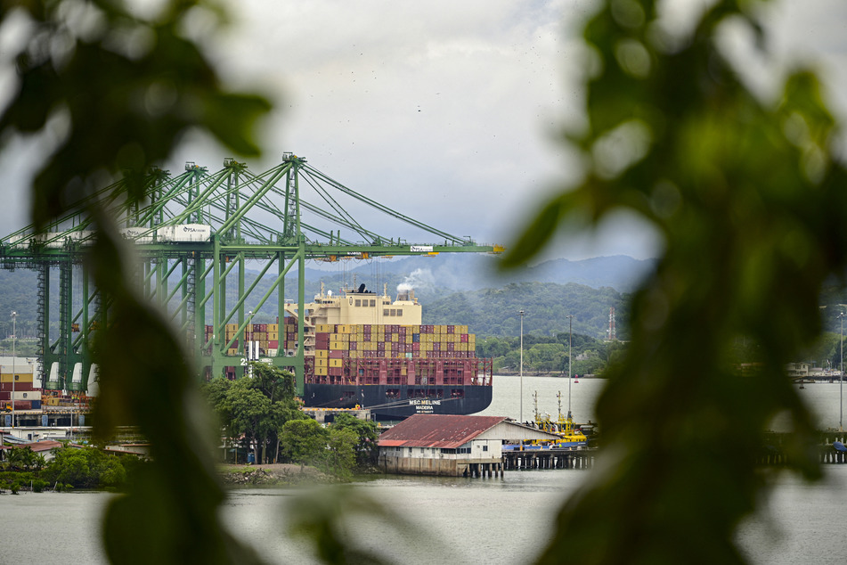 A cargo ship waits at Balboa port before crossing the Panama Canal in Panama City.