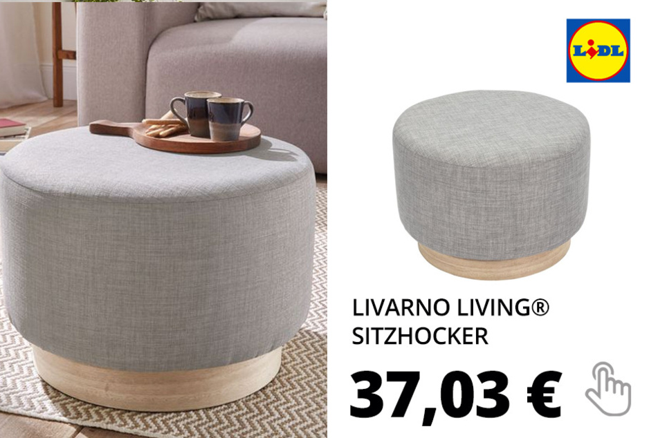 Nur online: LIVARNO LIVING® Sitzhocker »Scandi«, Sockel aus Holz, Struktur-Stoffbezug, 110 kg Belastbarkeit