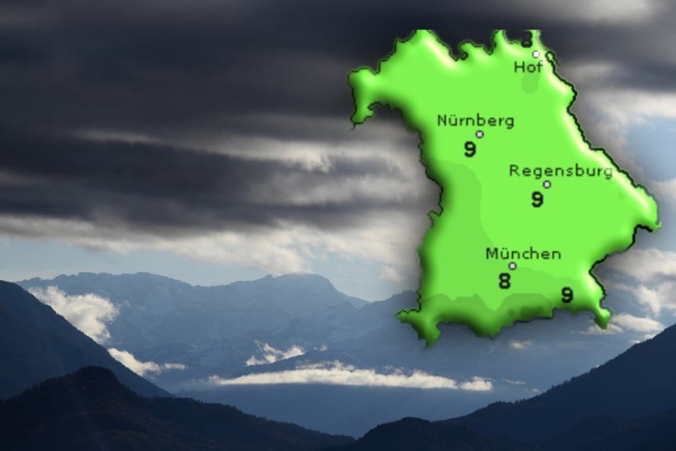Dunkle Wolken ziehen über das Werdenfelser Land mit dem Wettersteingebirge. (Bildmontage)