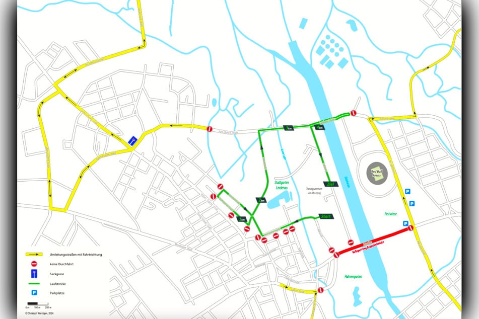 Die offizielle Umleitung aus dem und in den Westen führte über Wahren und den Auensee.