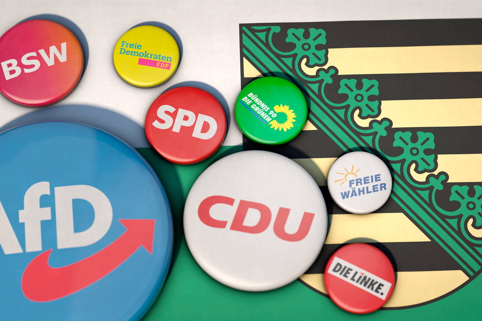 Parteien-Sticker im sächsischen Wahlkampf - insgesamt haben es 19 Listen auf den Wahlzettel geschafft.