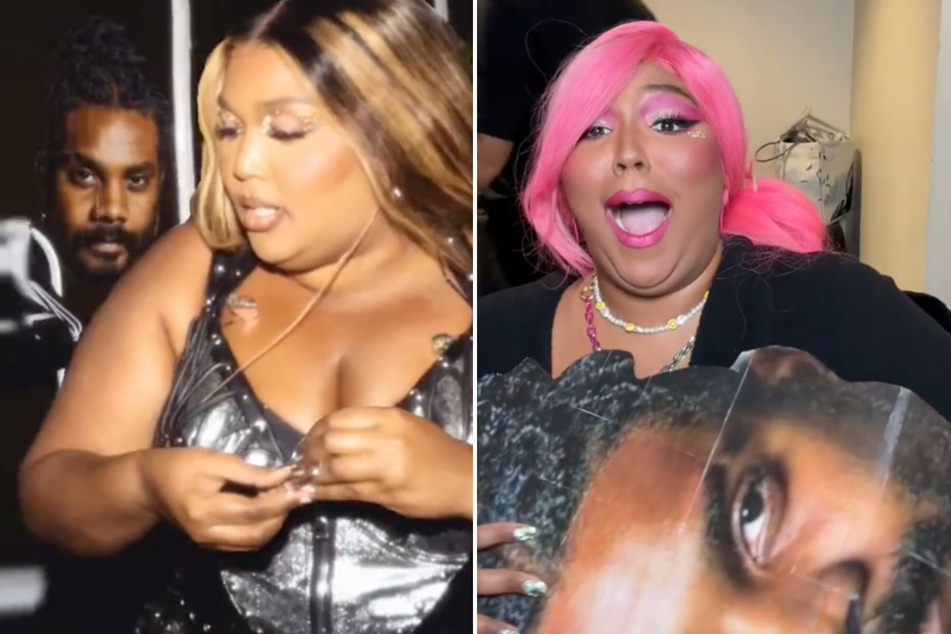 Lizzo misses her boo, Myke Wright and TikTok thinks her solution is super cute. She's carrying a huge picture of his face with her.