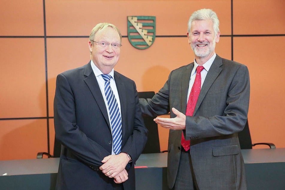 Noch-Präsident Gilbert Häfner (62, r.) präsentiert Martin Uebele (58), seinen Nachfolger.