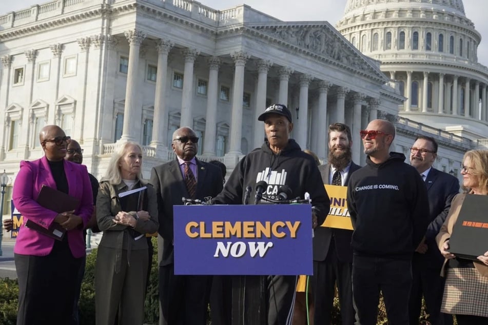 New York-based community advocate Neil Berry calls on President Joe Biden to exercise his executive clemency authority in a news conference on Capitol Hill on November 20, 2024.