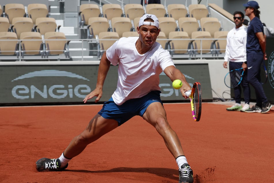 Rafael Nadal hits the ball during a practice session ahead of the French Open.