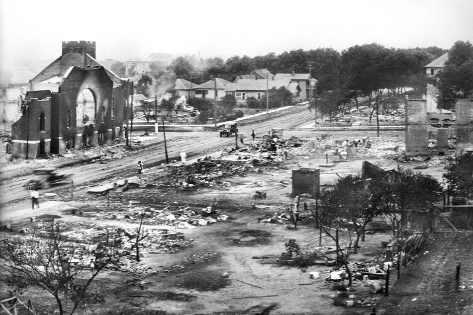 The decimated Greenwood District is pictured following the Tulsa Race Massacre of May 31-June 1, 1921.