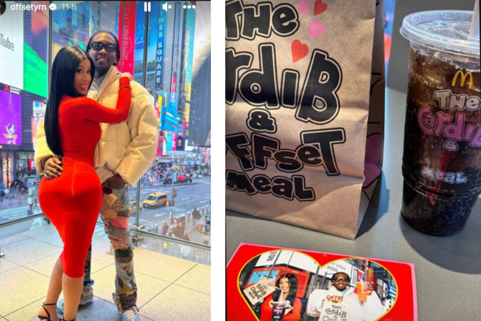 Rappers Offset and Cardi B made a surprise visit to a McDonald's at Times Square in New York on Valentine's Day.