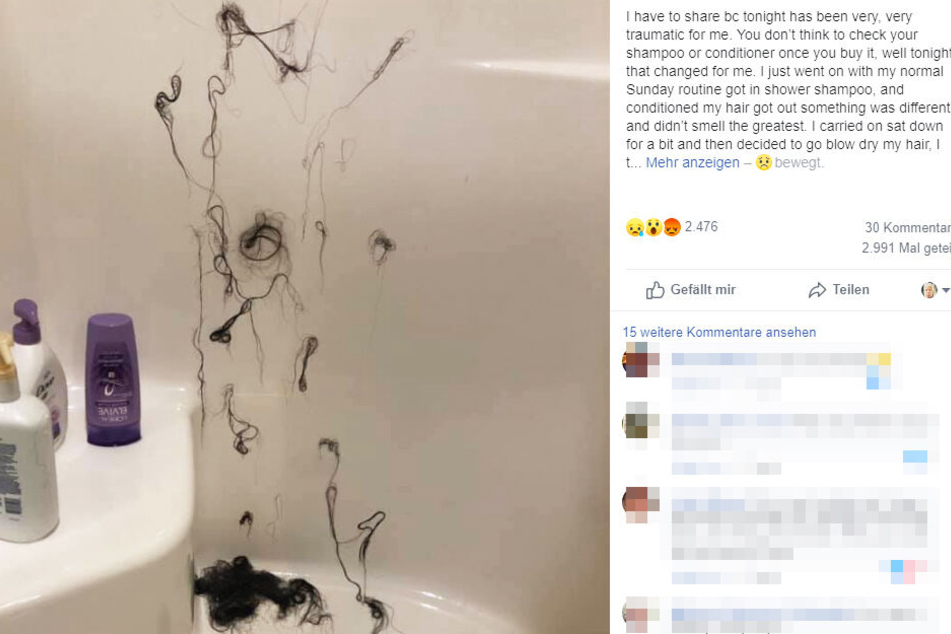 Bilder des Schreckens! Ashleys Haarbüschel sind in der ganzen Dusche verteilt.